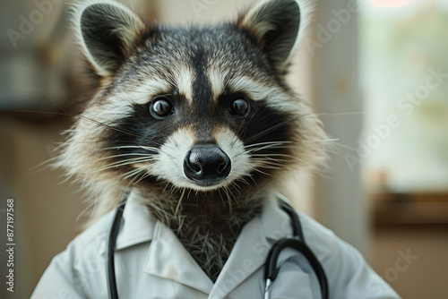 AI generated picture of funny racoon working in hospital