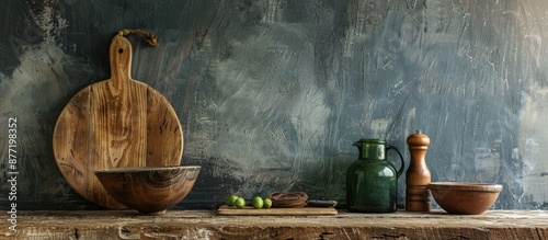 Rustic wooden table with ki...