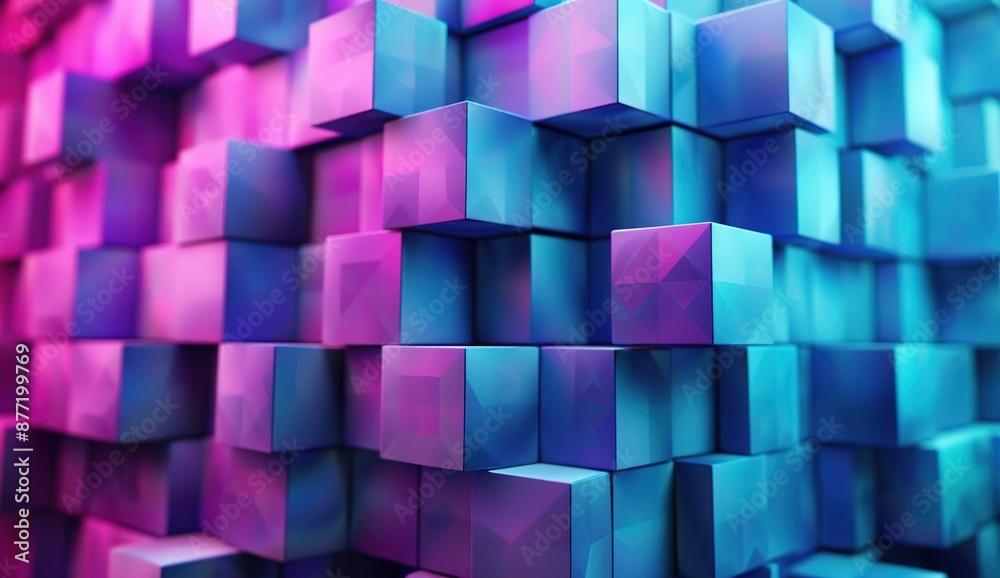 Abstract 3D Geometric Wall of Blue and Pink Cubes Abstract 3D Geometric Wall of Blue and Pink Cubes