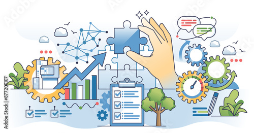 Business strategy unit with clear vision and direction outline hands concept, transparent background. Effective and productive company management for development and growth illustration.
