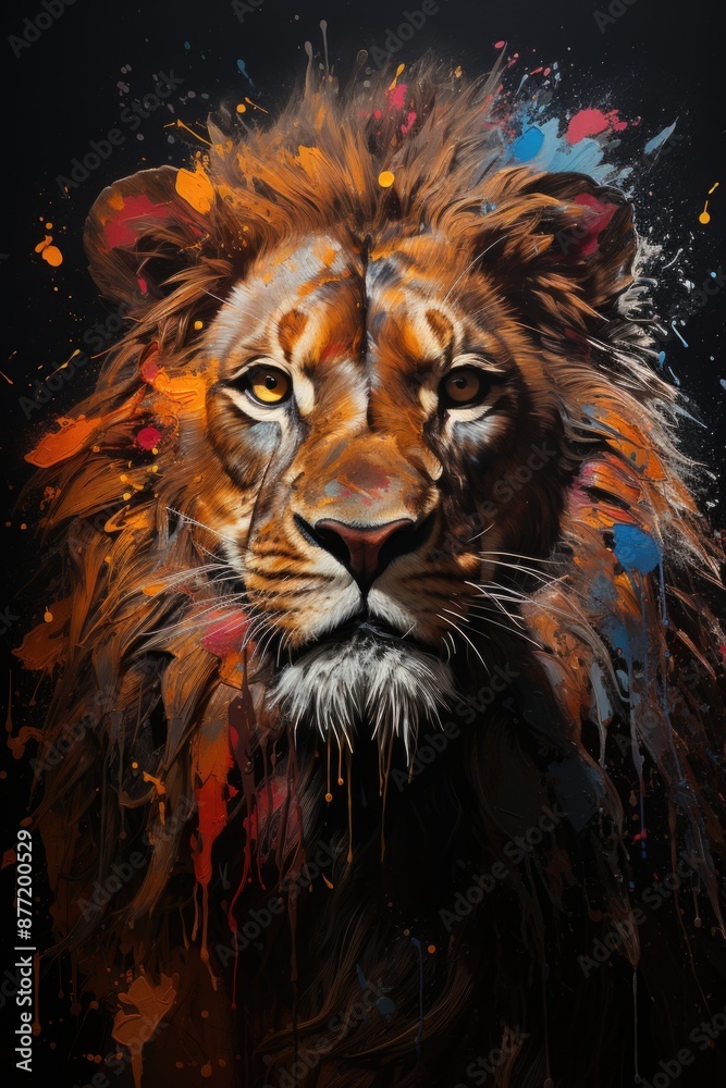Graffiti with lion on the wall with splash, generative IA Graffiti with lion on the wall with splash, generative IA