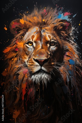 Graffiti with lion on the wall with splash, generative IA © JONATAS