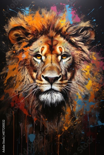 Graffiti with lion on the wall with splash, generative IA