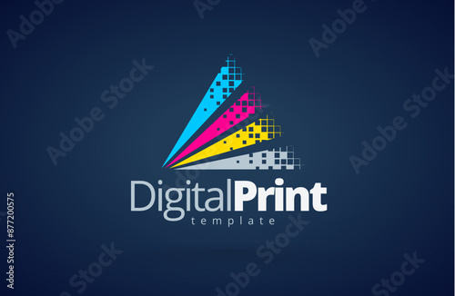Logo Digital Print. CMYK Printing theme. Template design vector. Black background.
