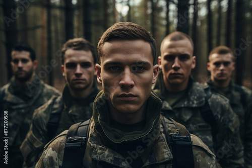 People in military camouflage uniforms generative AI