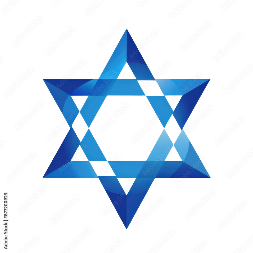 Blue geometric Star of David symbol on white background. Representation of Jewish identity and heritage.