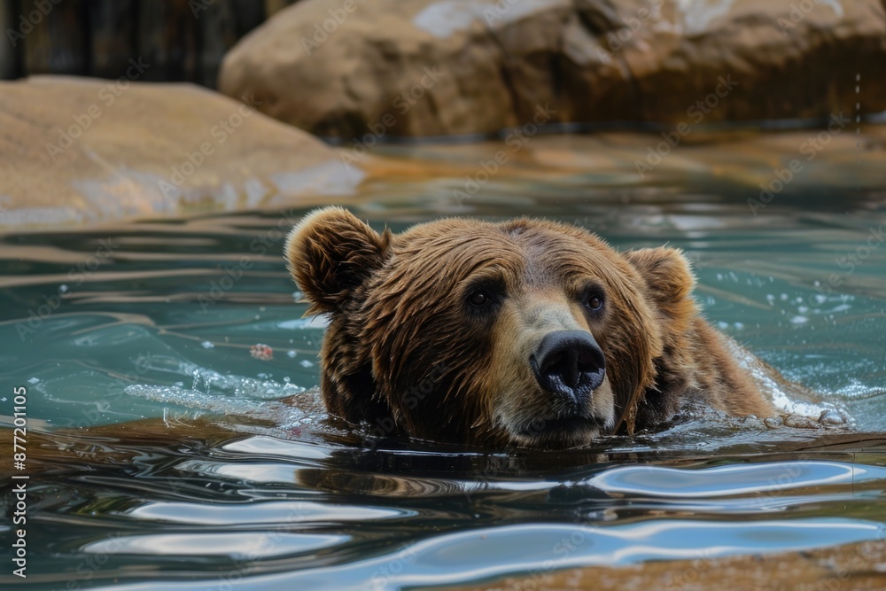 Bear in Natural Habitat. Majestic Brown Grizzly Bear Amidst Wild Animals Bear in Natural Habitat. Majestic Brown Grizzly Bear Amidst Wild Animals