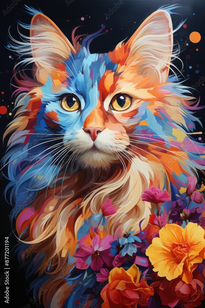 Colorful cat portrait, pop wpap art style, generative IA