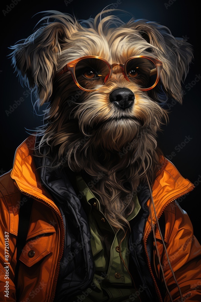 Funny hipster cute art anthropomorphic illustration dogs, generative IA