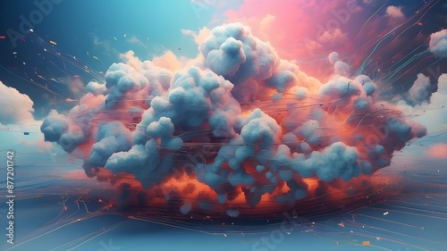 An abstract digital artwork that explores the security of cloud computing that would make a popular wallpaper or tech backdrop