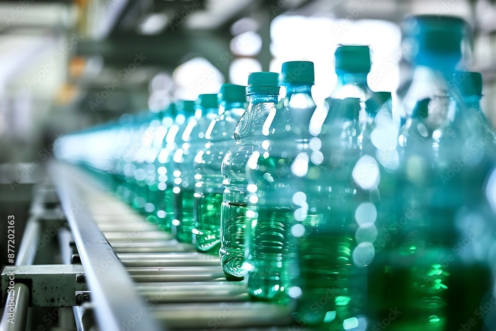 Concentrated quality control workers controlling production of bottled drinking Concentrated quality control workers controlling production of bottled drinking