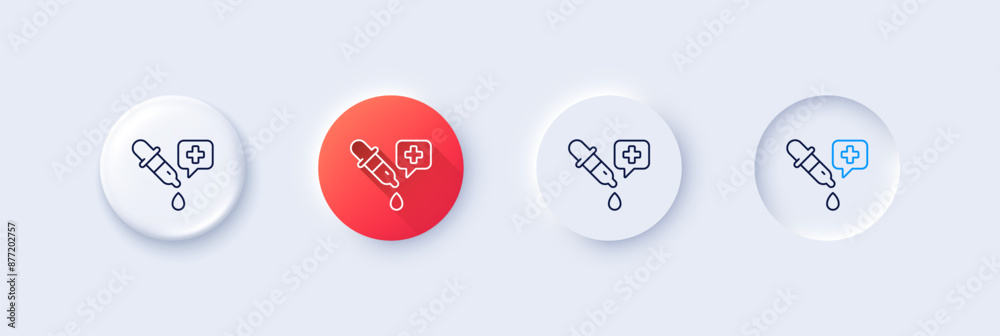 Chemistry pipette line icon. Neumorphic, Red gradient, 3d pin buttons. Laboratory sign. Analysis lab symbol. Line icons. Neumorphic buttons with outline signs. Vector Chemistry pipette line icon. Neumorphic, Red gradient, 3d pin buttons. Laboratory sign. Analysis lab symbol. Line icons. Neumorphic buttons with outline signs. Vector