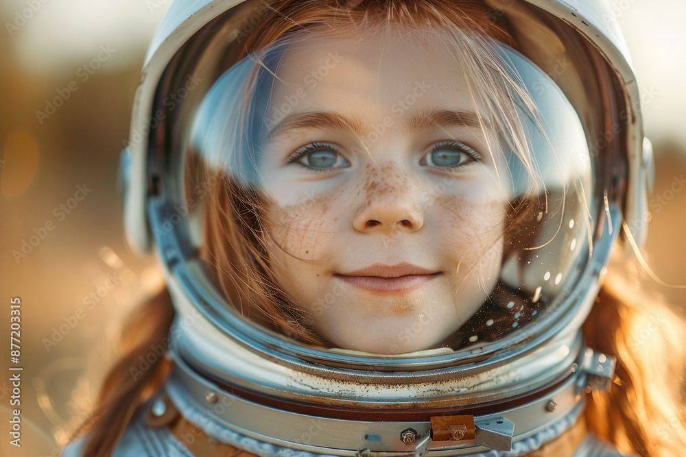 AI generated photo of cute pretty child wear cosmonaut costume AI generated photo of cute pretty child wear cosmonaut costume