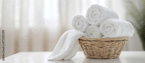 White towels neatly rolled ...