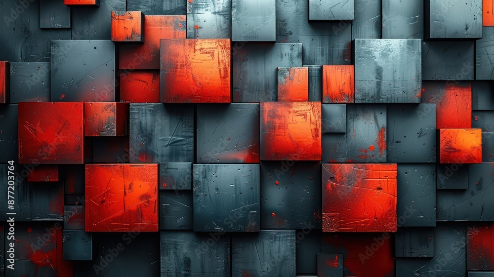 Abstract modern background with red and gray geometric shapes. Digital ...