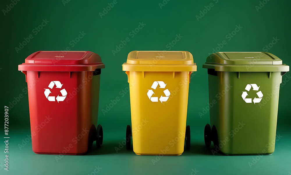 three recycle bins labeled for food waste, with each bin displaying different types of discarded food items. three recycle bins labeled for food waste, with each bin displaying different types of discarded food items.