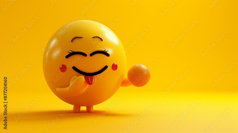 An adorable emoji cartoon character with a playful wink, blowing a kiss goodbye on a vibrant yellow solid isolated background An adorable emoji cartoon character with a playful wink, blowing a kiss goodbye on a vibrant yellow solid isolated background