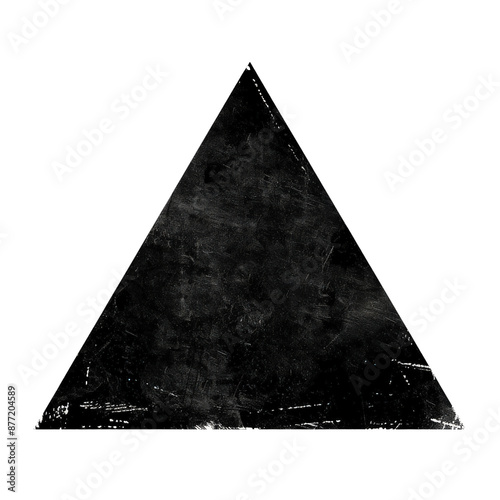 Grunge black triangle with a textured, distressed look. Ideal for artistic and design projects. photo