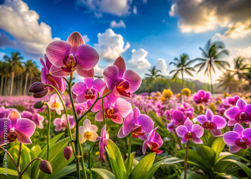 serene field of blooming orchids under a tropical sky generative ai serene field of blooming orchids under a tropical sky generative ai