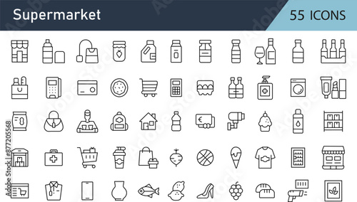 Supermarket Line Editable Icons set. isolated on white background flat vector illustration.