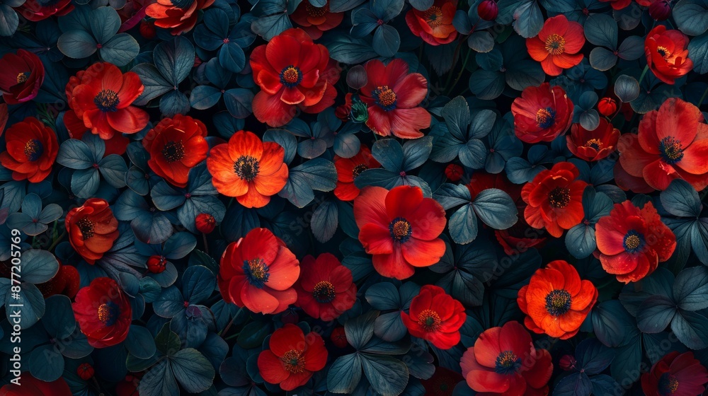 Beautiful red flowers in morning haze in nature close-up macro, fresh flower gardening and beautiful floral spring Beautiful red flowers in morning haze in nature close-up macro, fresh flower gardening and beautiful floral spring