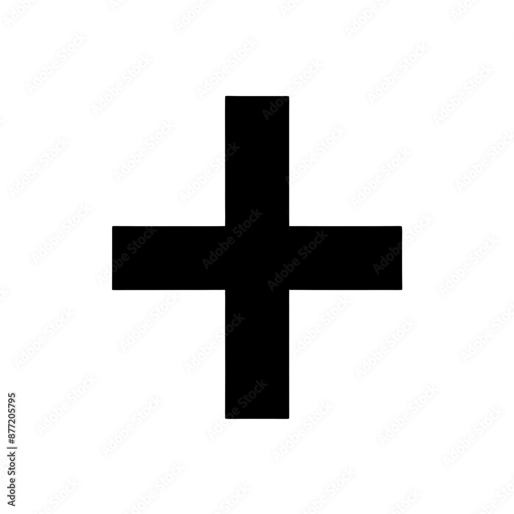 Minimalist black cross symbol isolated on white background, representing healthcare, aid, or a religious icon. Minimalist black cross symbol isolated on white background, representing healthcare, aid, or a religious icon.