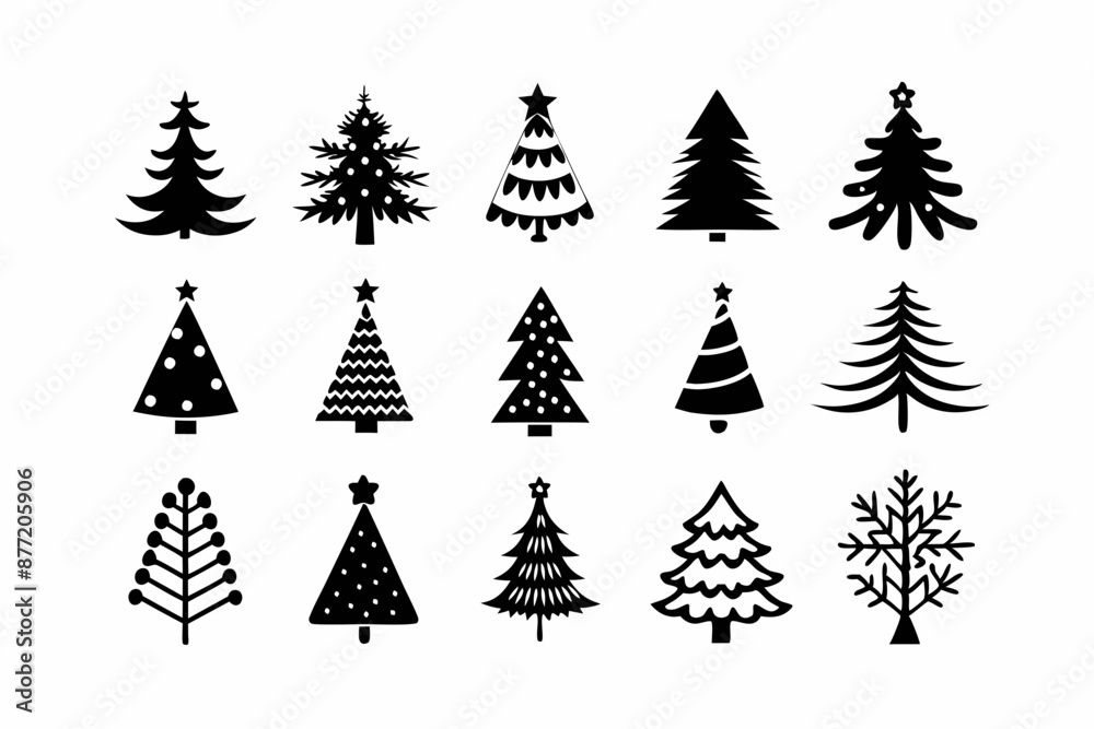 Obraz premium Christmas Tree SVG, Christmas Tree icon bundle, Hand drawn Christmas tree silhouettes