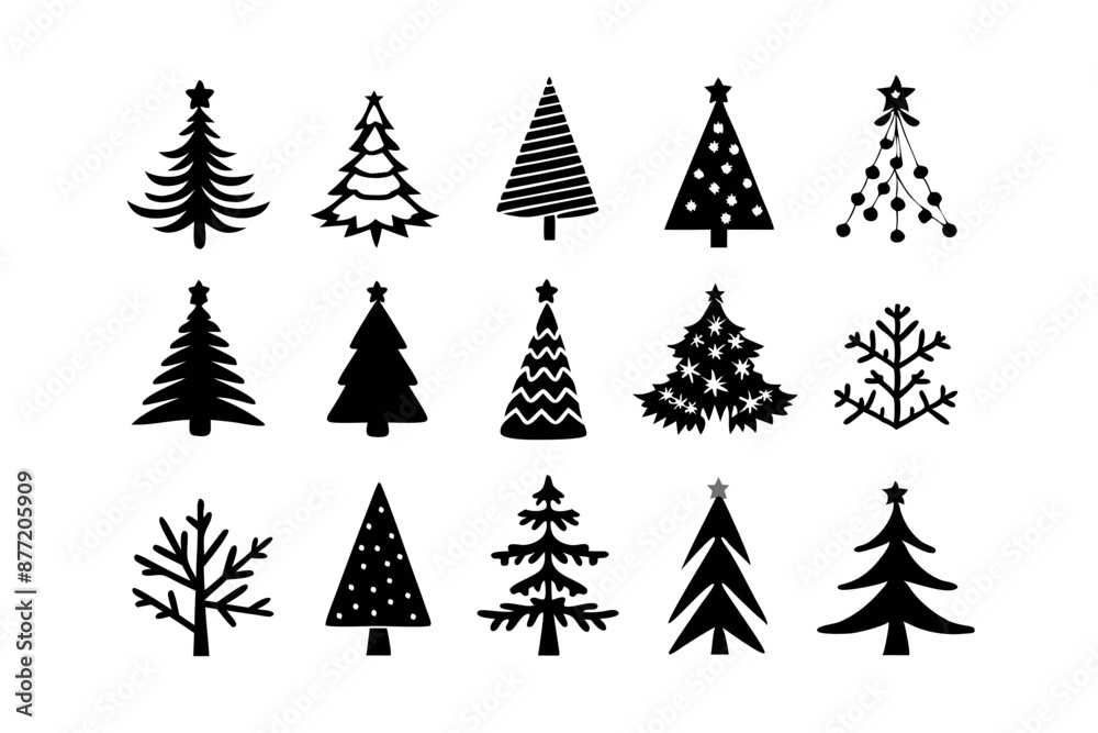 Obraz premium Christmas Tree SVG, Christmas Tree icon bundle, Hand drawn Christmas tree silhouettes