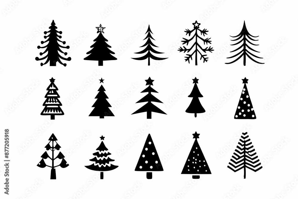 Obraz premium Christmas Tree SVG, Christmas Tree icon bundle, Hand drawn Christmas tree silhouettes