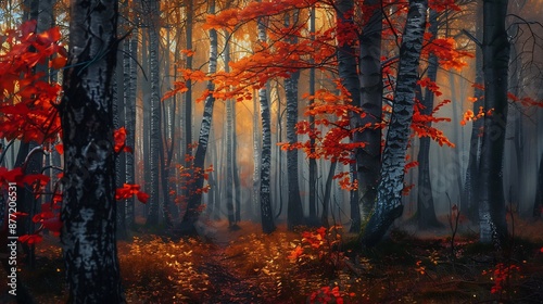 Autumnal Forest Path Through the Mist © Lisa_Art