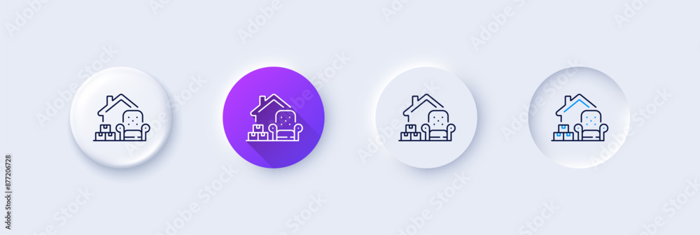 Packing things line icon. Neumorphic, Purple gradient, 3d pin buttons. Home moving sign. Delivery service symbol. Line icons. Neumorphic buttons with outline signs. Vector