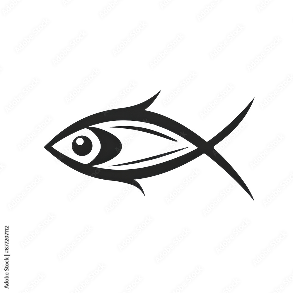 Simple black and white minimalist fish icon illustration, perfect for logo, design projects, and marine-related graphics.