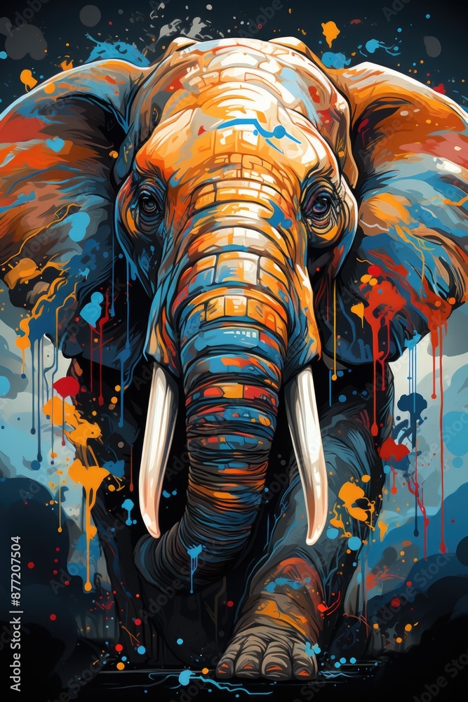 Elephant portrait in color style pop style pop style illustration, generative IA