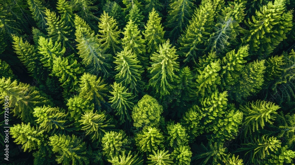 Aerial top view of lush summer forest with spruce and pine trees for web banner Aerial top view of lush summer forest with spruce and pine trees for web banner