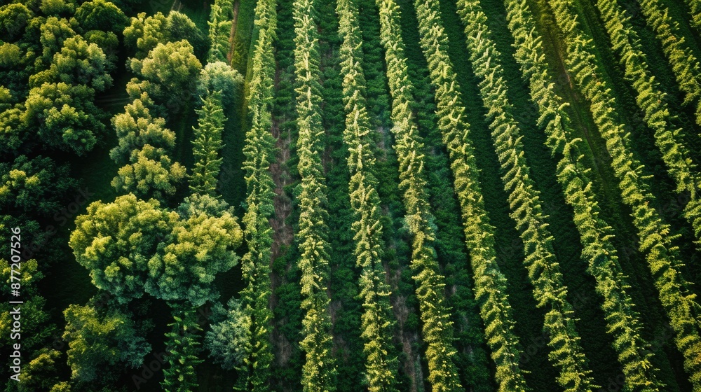 Aerial view of hazelnut orchard in farmland Aerial view of hazelnut orchard in farmland