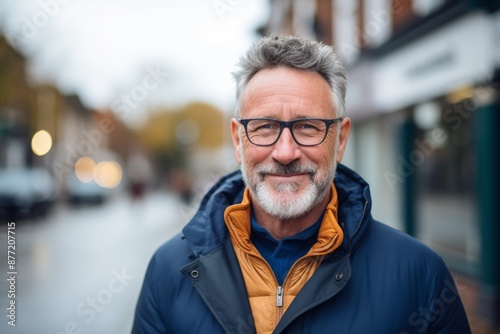 Portrait of handsome senior man with eyeglasses in the city