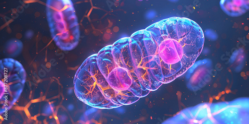 Mitochondria Structure in Cell Biology | Detailed Visualization of Cellular Mitochondria | A microscopic image of mitochondria highlighting their crucial role in processing nucleic acids

