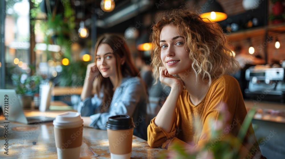 Two Young Women Enjoying Coffee at a Cafe