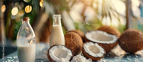 Bottle and glass of coconut...