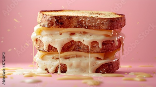 Decadent Croque Monsieur Sandwich with Melted Gruyre and Flowing Bchamel on Pastel Background photo