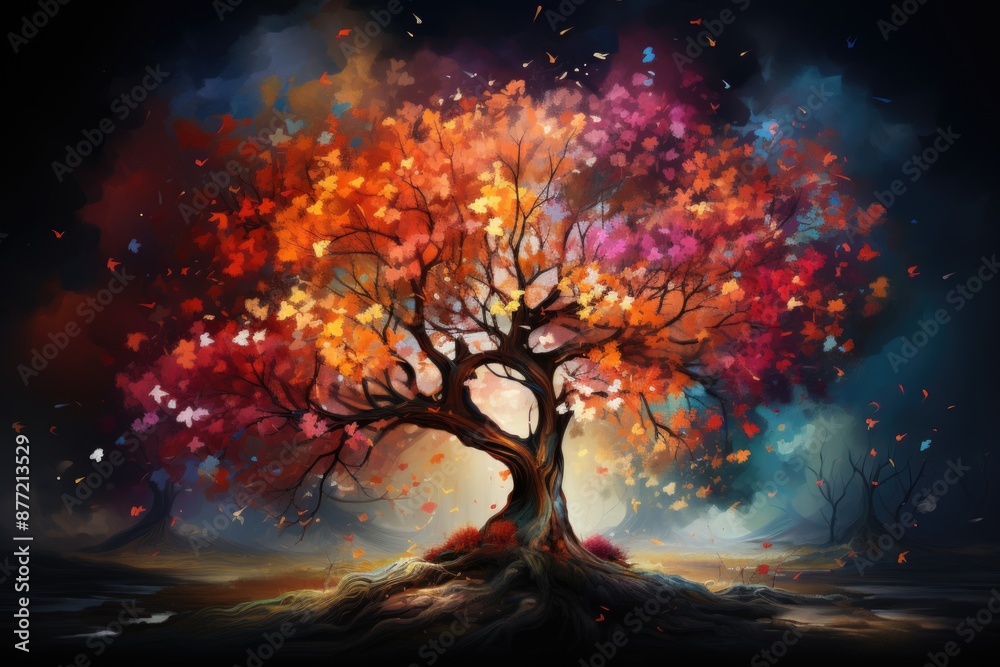 The Tree of Life in Colorful Style of Painting in Spring Watercolor, generative IA