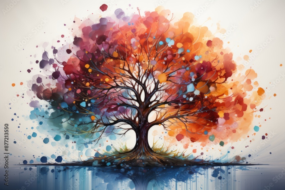 The Tree of Life in Colorful Style of Painting in Spring Watercolor, generative IA