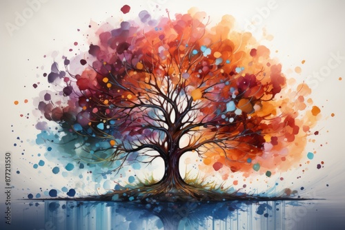 Obraz na płótnie The Tree of Life in Colorful Style of Painting in Spring Watercolor, generative IA w salonie