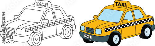 Taxi, transportation, vehicle, outline coloring page for kids