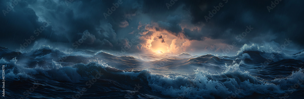 Dawn Breaking Over a Stormy Sea Representing New Beginnings and Strength Dawn Breaking Over a Stormy Sea Representing New Beginnings and Strength