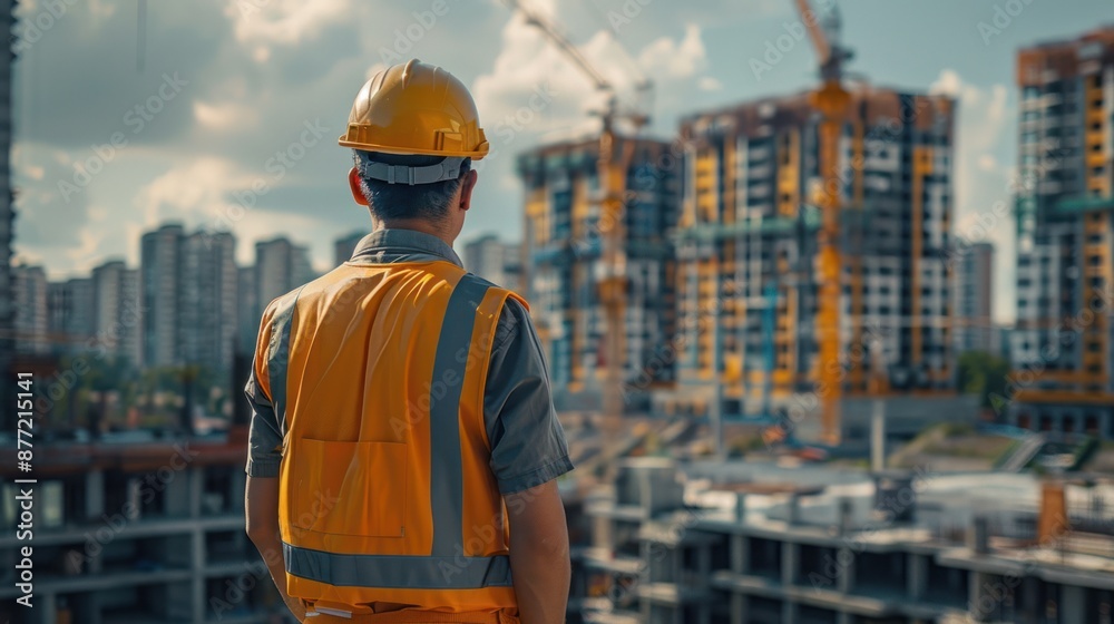 An engineer inspecting a construction site, highlighting the development of new projects An engineer inspecting a construction site, highlighting the development of new projects