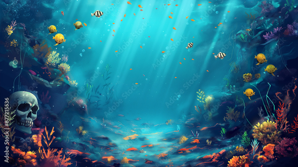 Naklejka premium Underwater isolation background, game background, mobile game, video game background, Illustration
