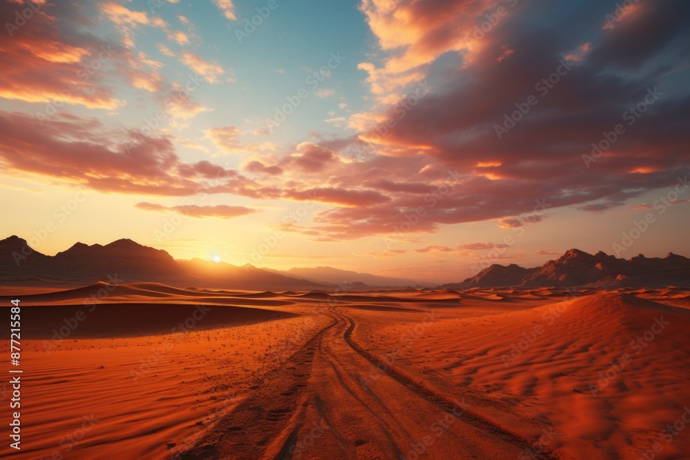 Obraz premium Beautiful desert landscape at sunset or sunrise, generative IA