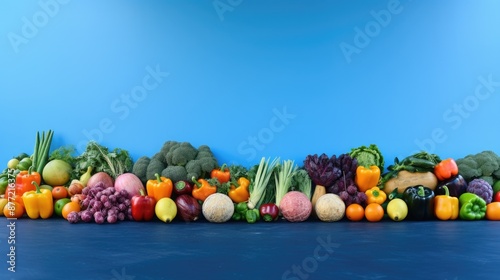 vegetables on blue background