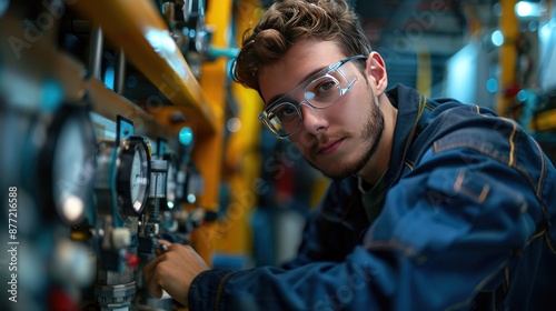 Focused Young Mechanic Adjusting Industrial Equipment